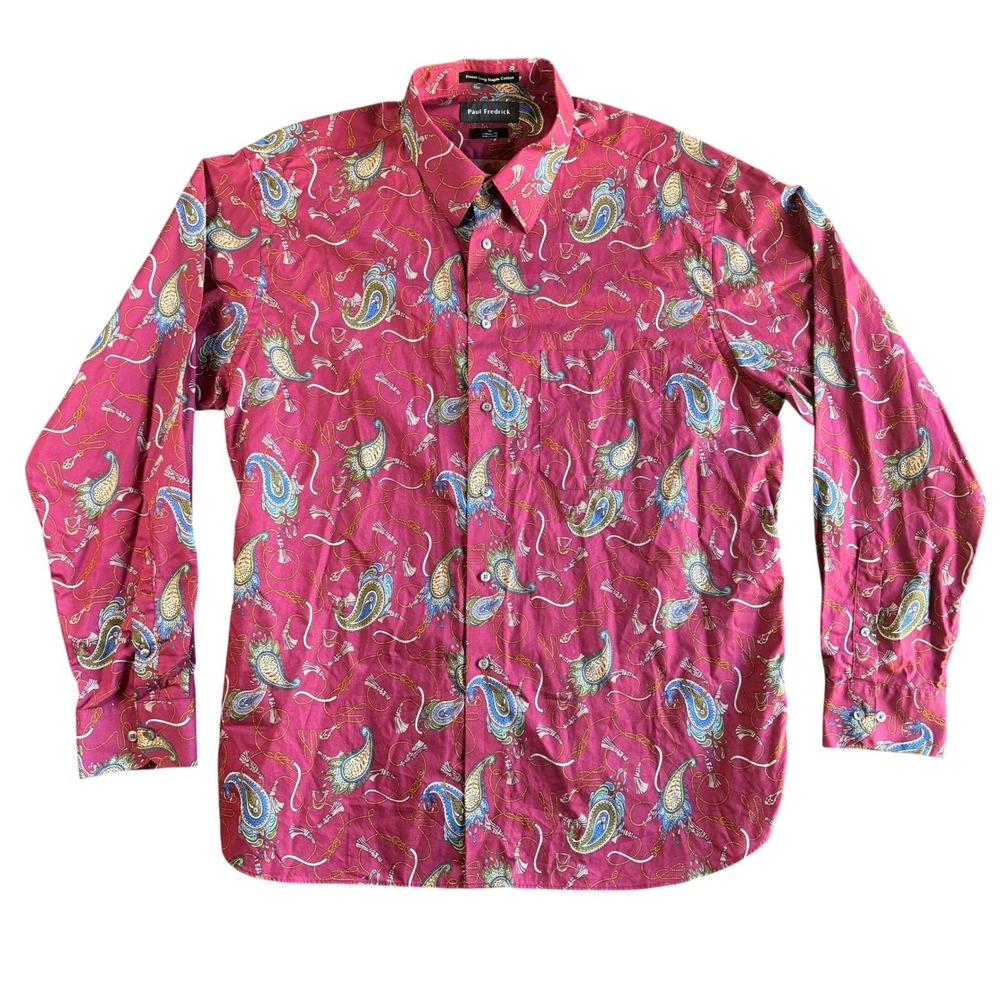 Paul Fredrick Mens XL Burgundy Paisley Print‎ Long Sleeve Button Up Shirt